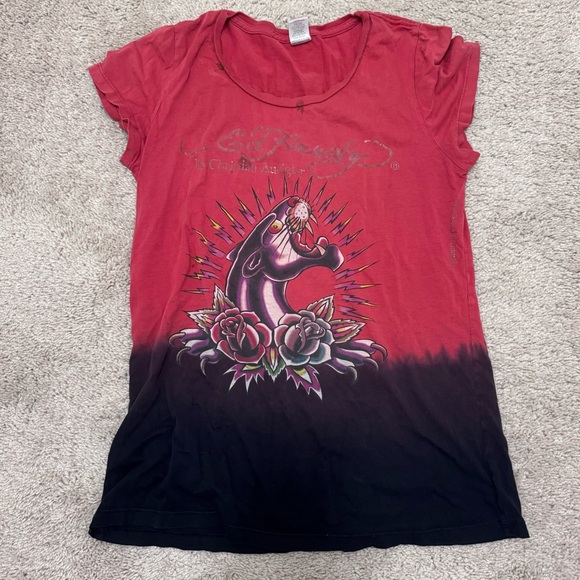 Ed Hardy Tops - Vintage Ed Hardy Red Black Panther Traditional Tattoo Print T shirt